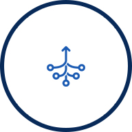 A blue circle with an arrow in it, representing business debt restructuring.