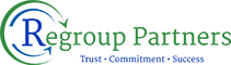 A blue and green logo with a green background.